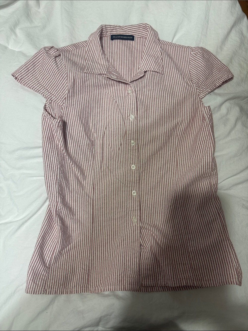 Brandy Melville Pink and White Striped Button-Up Blouse